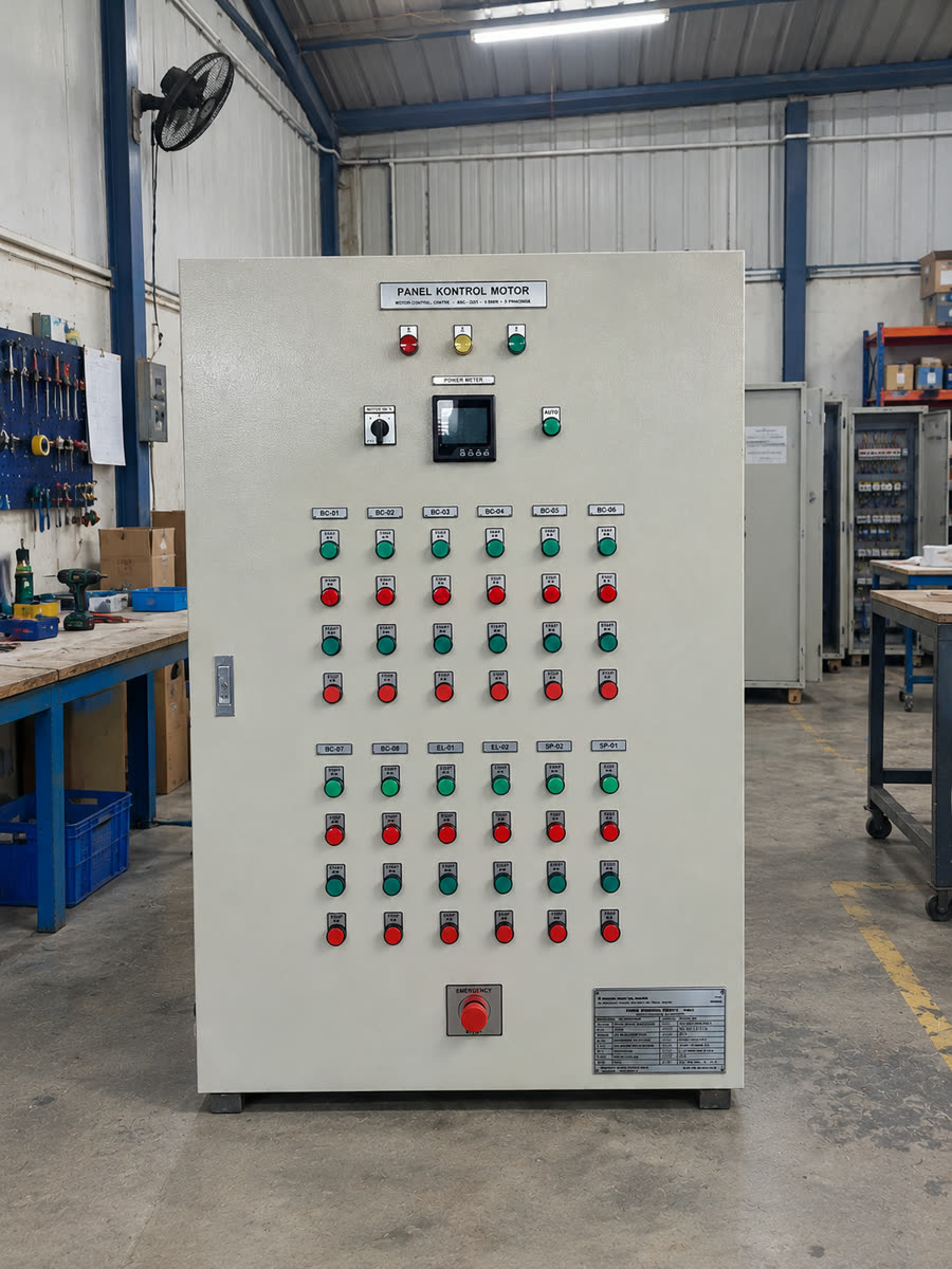 Panel kontrol motor 12 unit: belt conveyor, elevator pompa